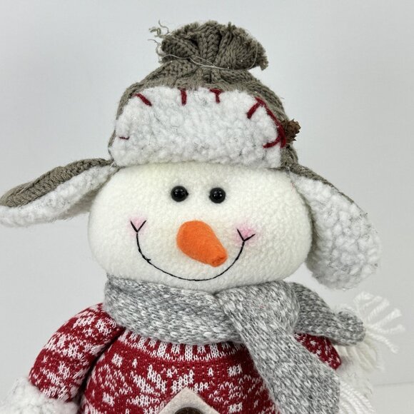 Handmade Snowman Plush Doll Knit Hat Sweater and Scarf Weighted Winter Decor 13" - Picture 2 of 10